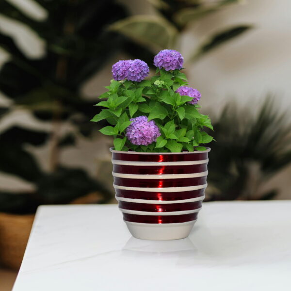Ribbed Metal Planter with Red & Cream Stripes
