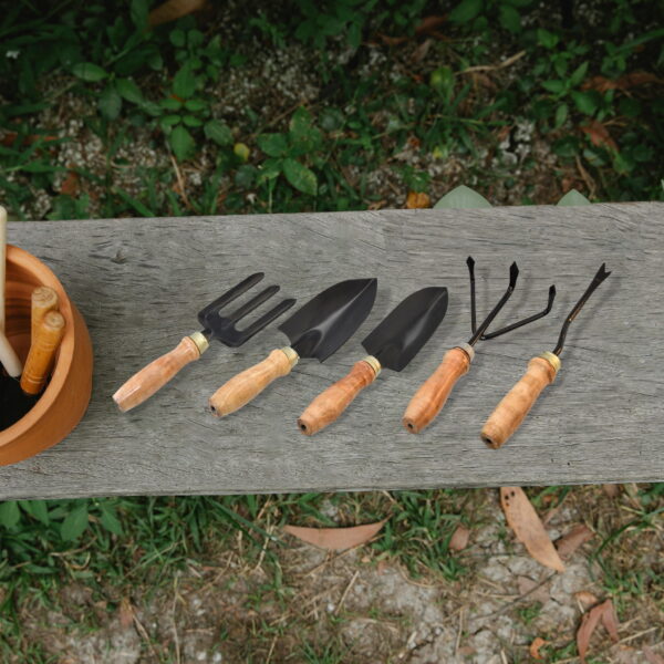 5-Piece Garden Hand Tool Set with Wooden Handles