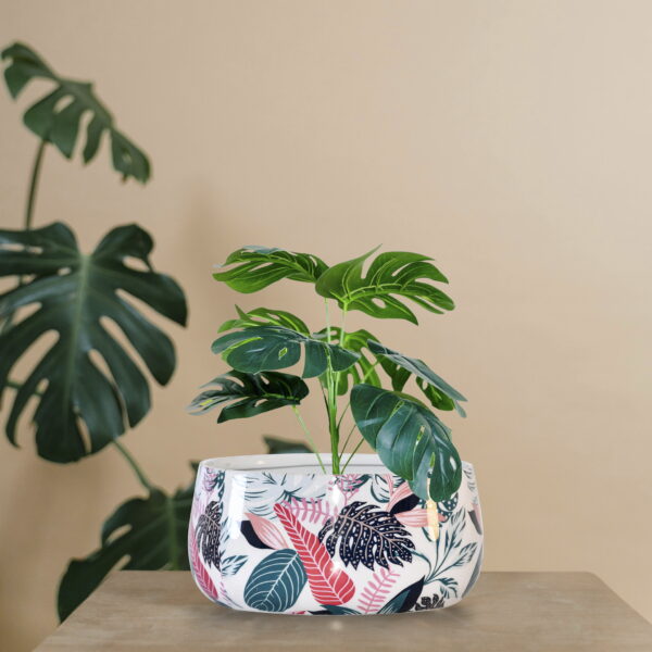Tropical Leaf Print Metal Matki Pot