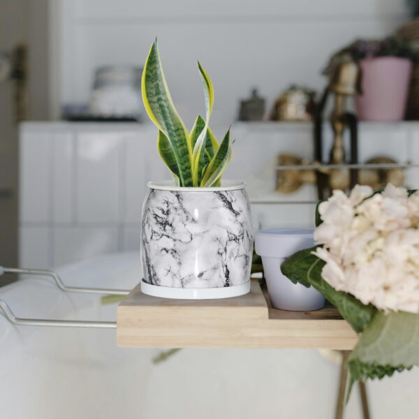 Marble Effect Planter with Tray