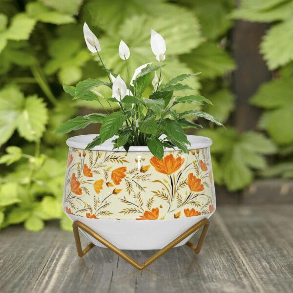 Floral Planter with Gold Geometric Stand