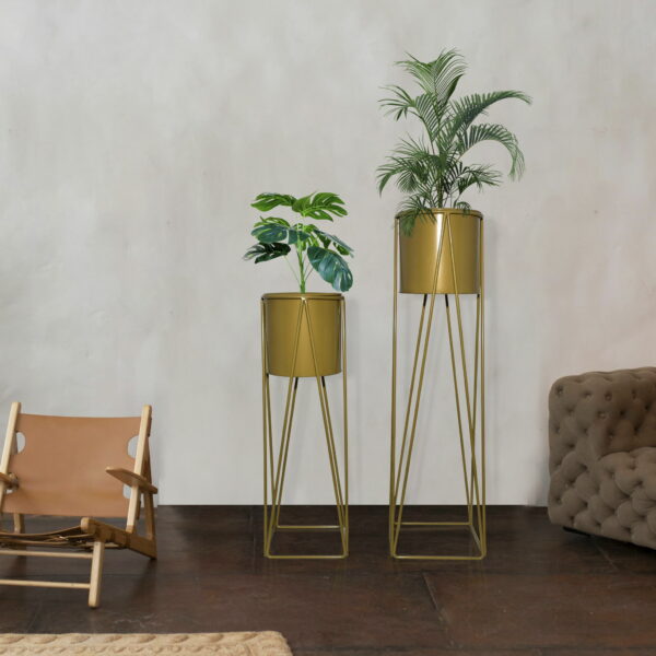 Modern Geometric Planters in Matte Antique Gold (Set of 2)