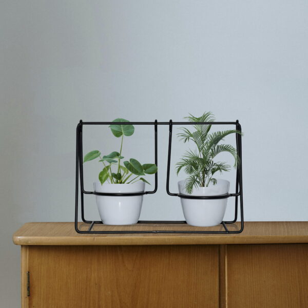 Modern 2-Pot Planter with Geometric Stand