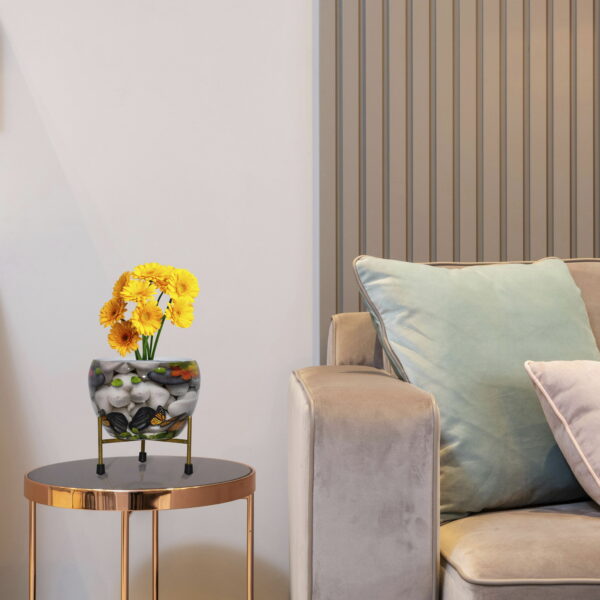 Marble Finish Iron Meena Pot with Stand