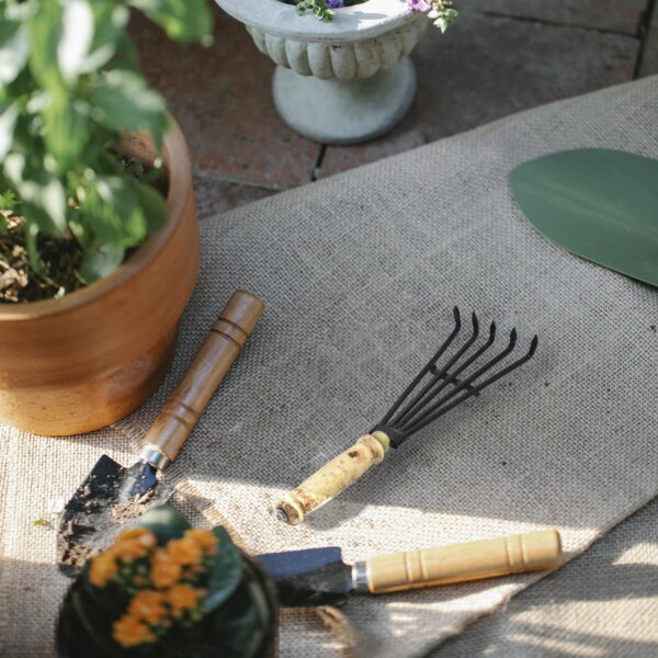 Rustic Wood-Handled Hand Rake