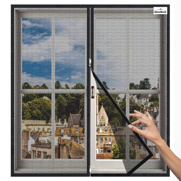 Black Pre Stitched 120 GSM Fiberglass Mosquito net for windows  with self adhesive Hook Tape on All Four Borders, Window Door DIY Ready to use net